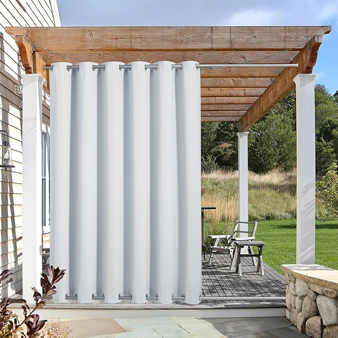 NICETOWN Outdoor Curtain for Patio Waterproof, Energy Smart Thermal Insulated Double Grommets Room Darkening Outdoor Curtain/Drape, Windproof for All Seasons, 1 Panel, W84 x L95, Greyish White