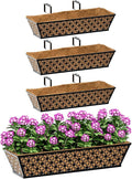SPECILITE 24" Window Boxes Planters, Heavy Duty Metal Railing Planter Boxes, Adjustable Balcony Planters for Railing Hanging, with Coco Liner & Tool Set for Deck, Porch, and Patio Gardening (4 Pack)