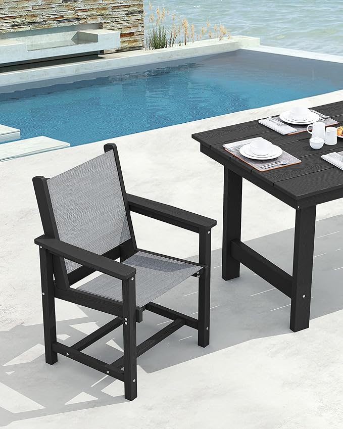 SERWALL 5 Piece Patio Dining Sets, Outdoor HDPE Dining Furniture Set with Umbrella Hole Cut-Out Table and 4 Woven Chairs, Gray