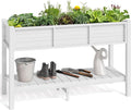 YITAHOME 48x18x30in Raised Garden Bed HDPE, Weather-Resistant Poly Lumber Planter Box with Legs & Storage Shelf, Elevated Garden Bed for Yard, Garden, Balcony - White
