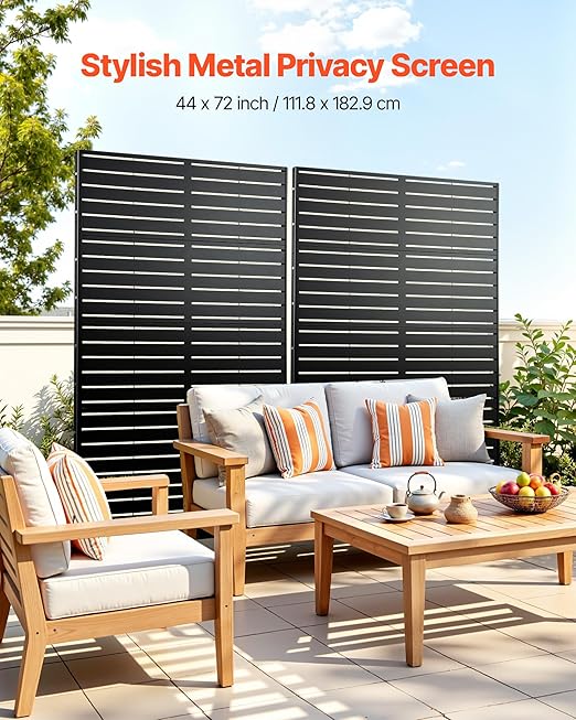 VEVOR Metal Privacy Screen, 44" W x 72" H Freestanding Modern Privacy Fence, Garden Divider Panel with Extended Base & Reinforcement Fixed, Freestanding Outdoor Divider for Garden, Indoor, Courtyard