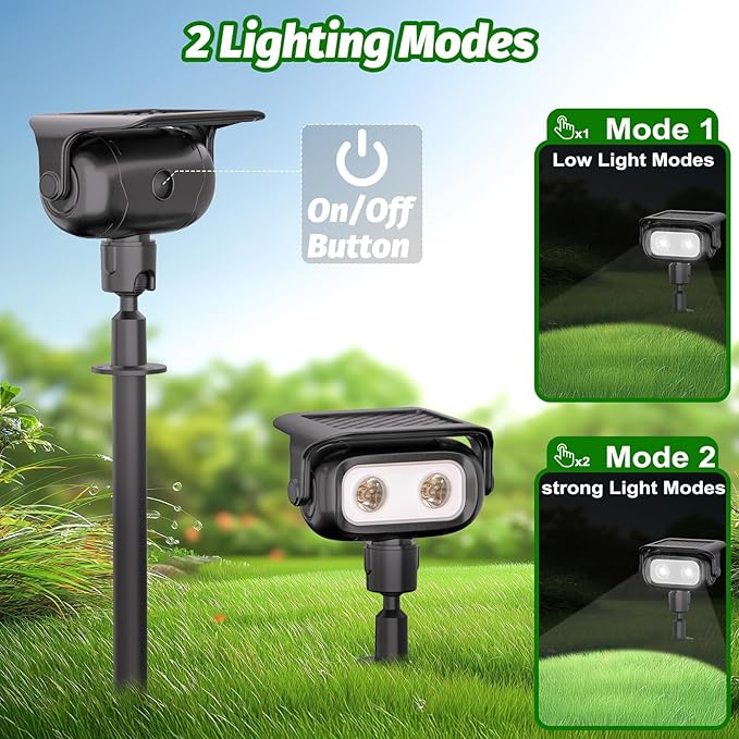Nreonrick Solar Spot Lights 360° Adjustable Solar Lights Outdoor IP65 Waterproof with 2-in-1 Solar Powered Spotlights for Landscape Lighting for Garden, Yard, Pathway (Cool White, 2 Pack)