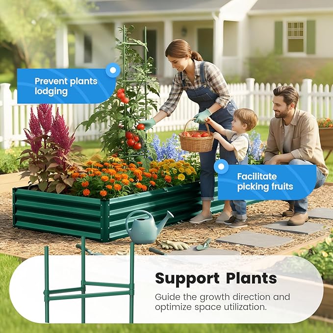 Quictent Galvanized Raised Garden Bed 8x4x1 Ft Metal Planter Box for Vegetables Bottomless for Backyard, 2 Tomato Cages Included, Green 2PCS