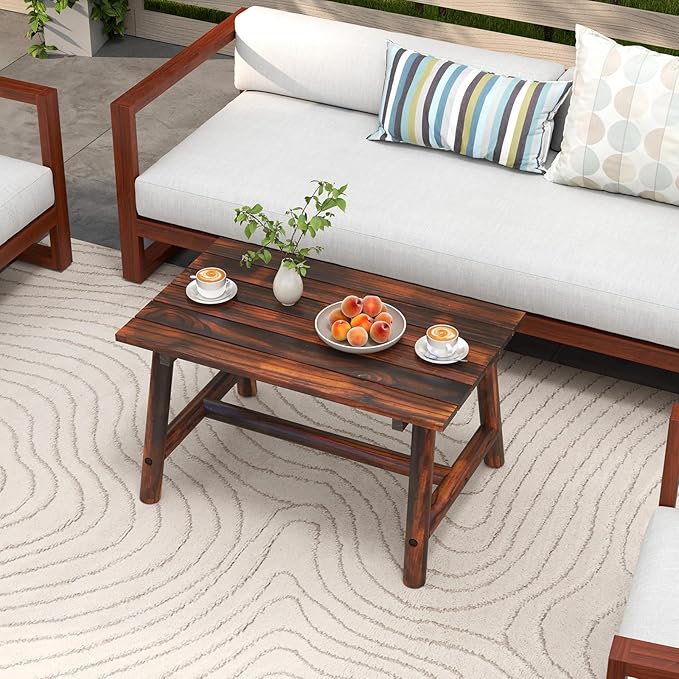Tangkula Outdoor Coffee Table, Solid Wood Patio Desk with Slatted Tabletop, Rectangle Side Table for Garden Lawn Porch Balcony Poolside Living Room