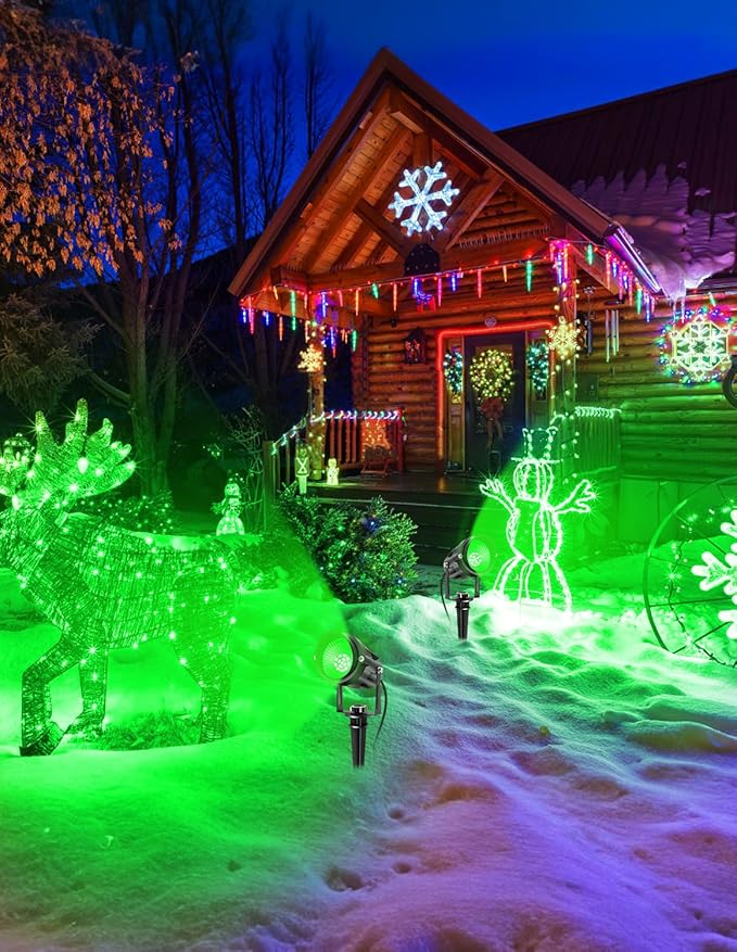 Green LED Spot Lights Outdoor, 14 LED Landscape Lighting with US Plug, IP65 Waterproof Spotlights for Tree Yard Garden Pathway Flag St. Patrick's Day Halloween Christmas Decor 2 Pack