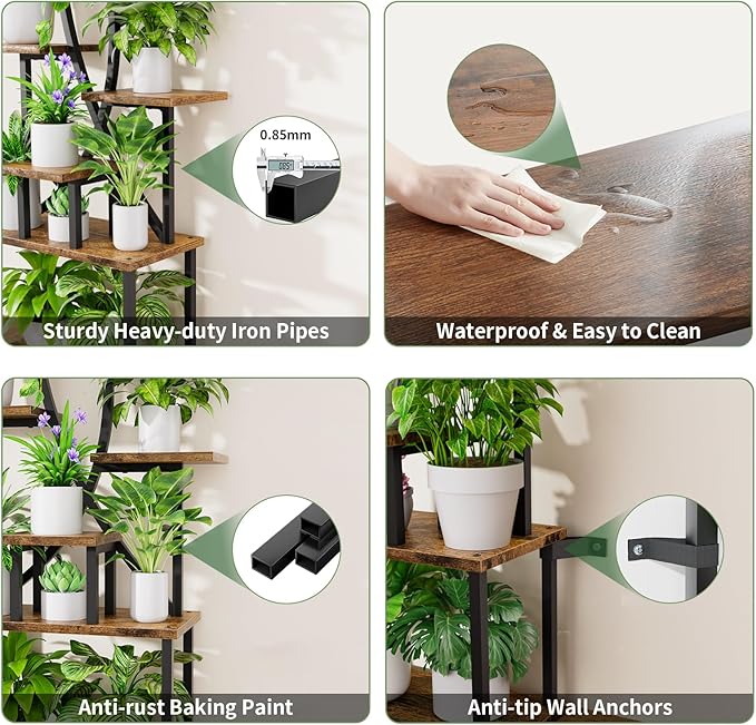 Plant Stand Indoor with Grow Lights - 8 Tiered Tall Plant Shelf, 65" Metal Corner Shelf for Indoor Plants Multiple, Large Curved Half-Moon Flower Holder Stand Display Rack for Patio, Home, 2 Pack