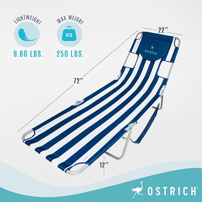 Ostrich Chaise Lounge Blue and White Striped