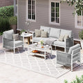 Aluminum Outdoor Patio Furniture Set with Dual-Layer Coffee Table, 4 Piece Modern Patio Conversation Sets with PE Rope, Outdoor Sectional Sofa with Thick Cushions for Balcony, Porch, White