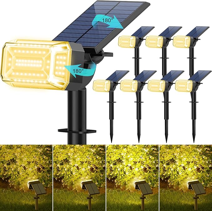 102 LEDs Solar Spot Lights Outdoor Waterproof IP65, [ 4 Modes/8 Pack] Solar Spotlights, Adjustable Light & Panel Landscape Flood Powered Lights for Yard Garden Pathway Wall Tree(Warm White)
