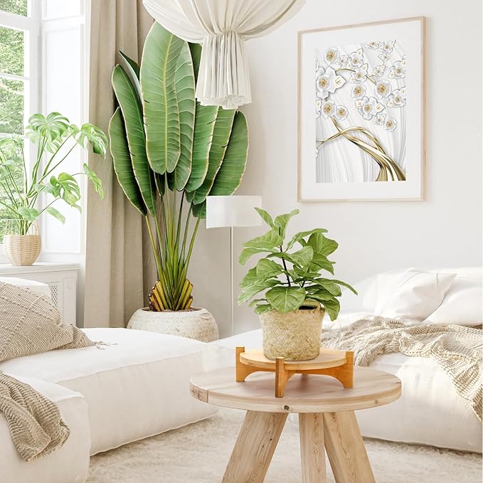2 Pack Bamboo Plant Stand, Mid Century Modern Planter Stand, Detachable Flower Pot Holder, Sturdy Potted Plant Rack for Indoor Outdoor Garden Home, Fits Up to 8 Inch Planter (Pot Not Included)