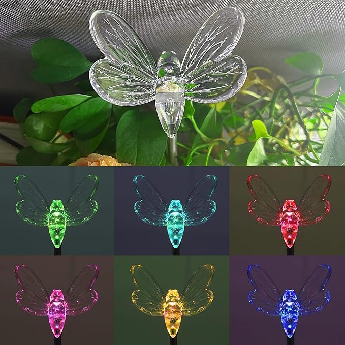 Glintoper 6 Pack Solar Garden Stake Lights Outdoor, Solar Butterfly Figurine Lights, Multi-Color Changing LED Landscape Lighting, Sparkling Star Flower Hummingbird Dragonfly Bee for Patio Yard Pathway