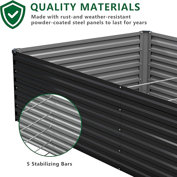 6x3x2FT Galvanized Raised Garden Bed Kit,Vegetable Plant Boxes-Rectangle Metal Flower Box,Large Planter Raised Beds Outdoor Garden for Planting,Fruit,Herb-Black