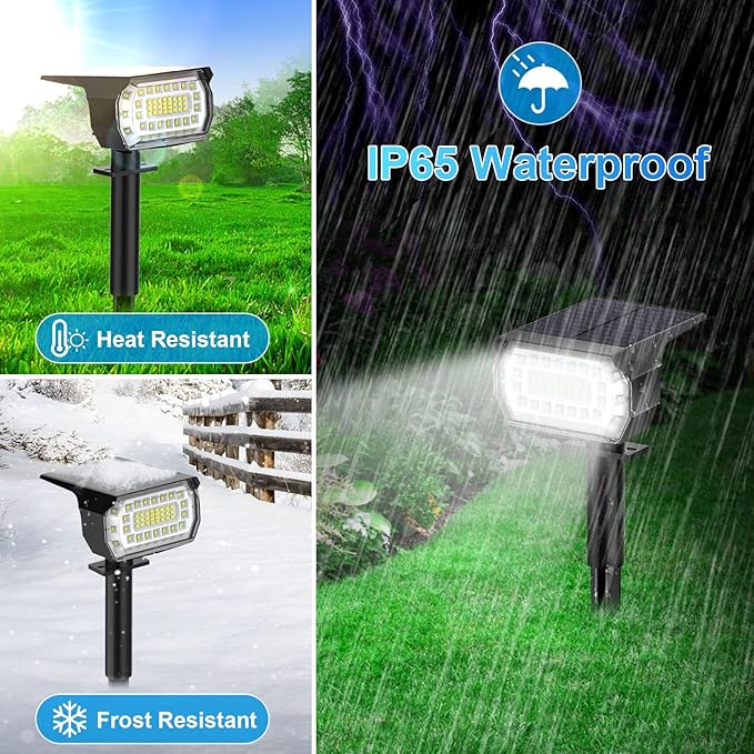 Solar Spot Lights Outdoor, [57 LED/6 Pack] Solar Lights Outdoor IP65 Waterproof, 3 Modes Solar Powered Landscape Spotlights for Garden Yard Outside Patio Pathway Pool(Cold White)