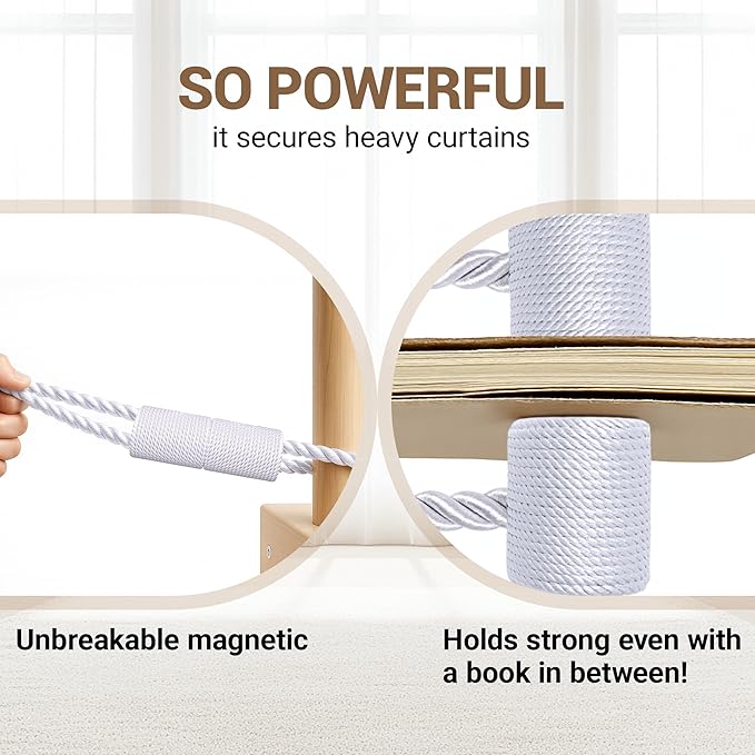 Hion Magnetic Curtain Tiebacks White 4 Pack, Curtain Tiebacks Buckles Holdbacks Holders Hooks Clip for Home Bedroom Office