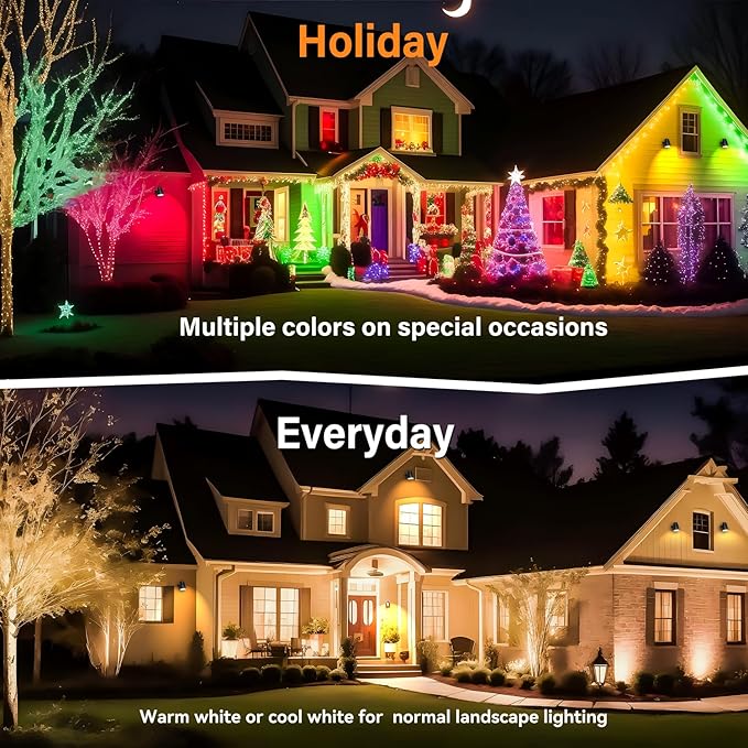5W RGBW Landscape Lights, 16 Color Changing Spotlight 110V 120V Outdoor Landscape Lighting with Remote for Yard Garden Pathway(2 Pack with Base and Stake)