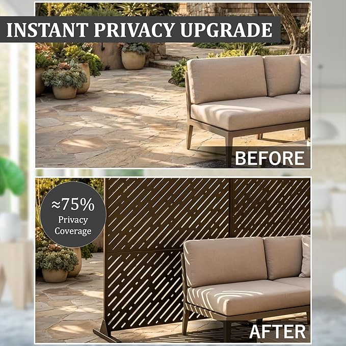 Metal Privacy Screen Outdoor 72x44in (6FT) – Rustproof Steel Decorative Fence Panel, Weatherproof Garden Divider for Patio, Backyard & Balcony, Metal Panels for AC Unit or Trash Bin Enclosure