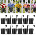 HowRU Hanging Flower Pots, Railing Planter Box for Outdoor Plants 12 Pack 5 Inch Metal Hanging Planters with Detachable Hooks Balcony Window Fence Garden Decoration Flower Boxes (Black)