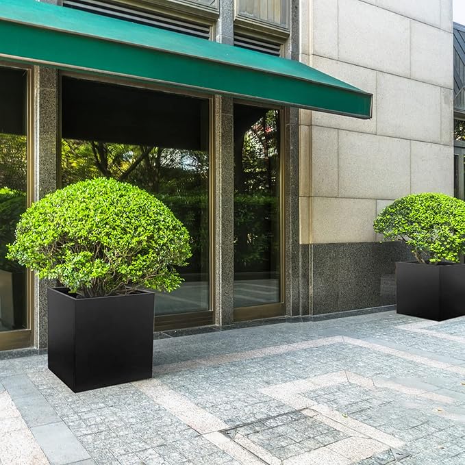 Galvanized Steel Planter Box Black Metal Planter 24Inch Large Square Indoor Outdoor Planters Cube Steel Heavy Duty Flower Pot Powder Coating Modern Commercial Residential for Patio, Yard, Garden