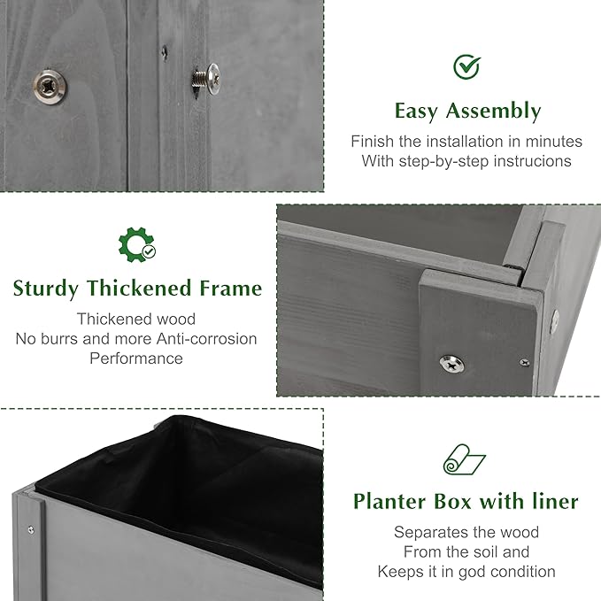 SoliWood Set of 2 Raised Garden Bed with Legs, 40x20x31'', Outdoor Wood Elevated Planter Box, Thick Legs, w/Liner