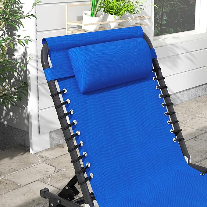 Outsunny Folding Chaise Lounge Chair Set of 2, Patio Sun Tanning Chair, Outdoor Chaise Lounger with 4-Position Reclining Back, Breathable Mesh Seat for Beach, Poolside, Yard, Blue