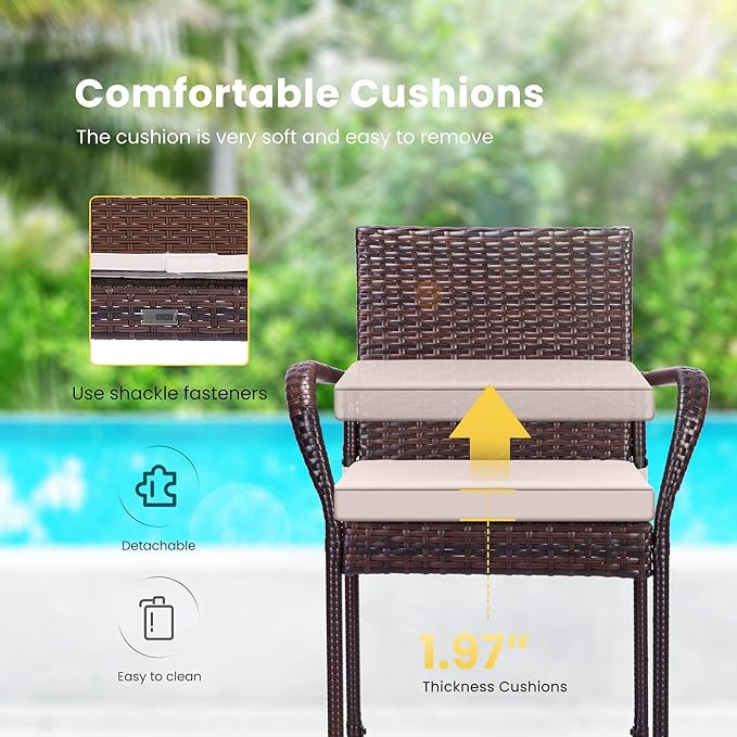 VIVOHOME 4 Packs Outdoor Wicker Barstool Patio Rattan Furniture with Armrests and Cushions, Brown