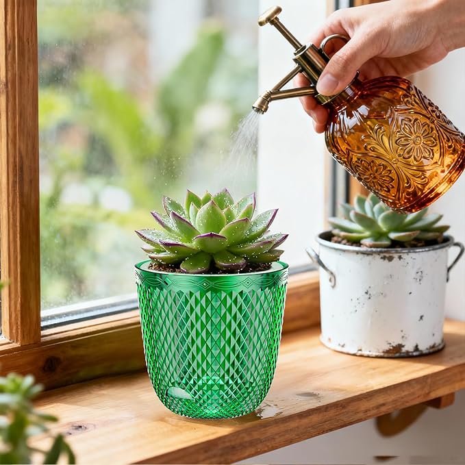 QCQHDU 2 Pack Self Watering Pots, 7.2 Inch Flower Pots with Drainage Holes and Water Filling Port, Garden Planter for Indoor Outdoor Plants (Emerald)