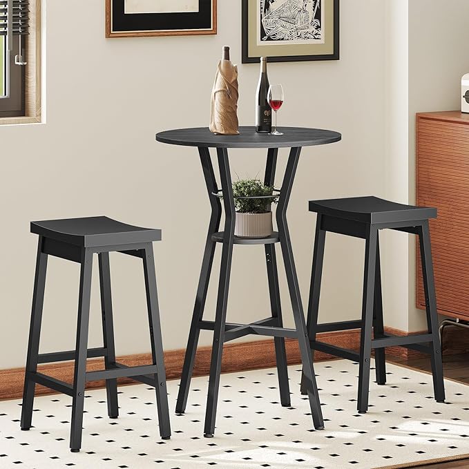 Bar Table, 2-Tier Round High Top Table, Pub Table, Home Bar Counter Height, Bistro Tables, for Kitchen, Living Room, Meeting Room, Pub, Black BT03BB