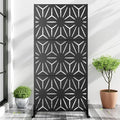 Casaphoria Metal Privacy Screen Outdoor, 72" H x 35" W Freestanding Decorative Privacy Screen for Patio Deck Balcony Garden with Stable Base, Black-Star