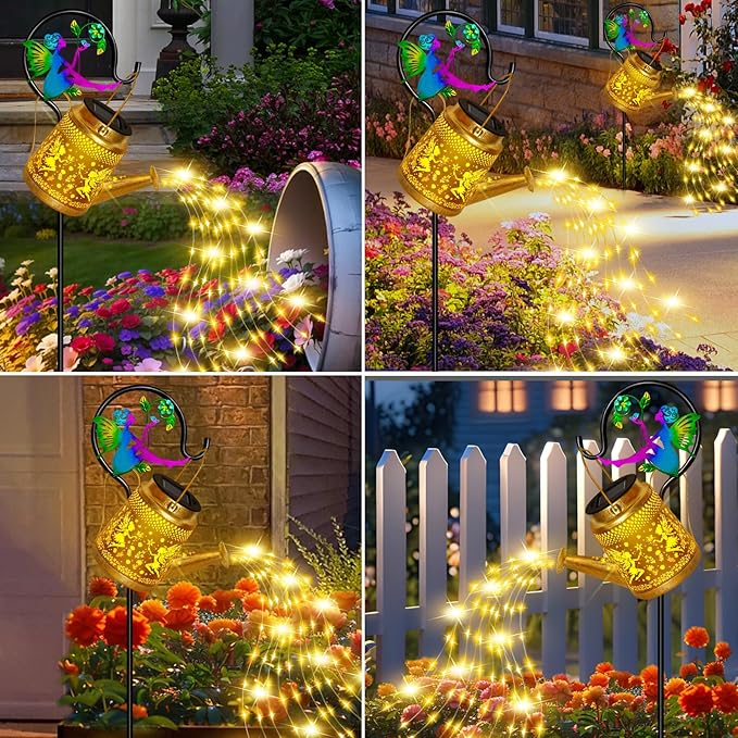 Solar Watering Can Lights Outdoor Garden Decor, Large Fairy Hanging Lantern with Shepherd Hook, Waterproof Garden Lights for Outdoor Yard, Gifts for Mom Grandma Mothers Day Christmas Gifts