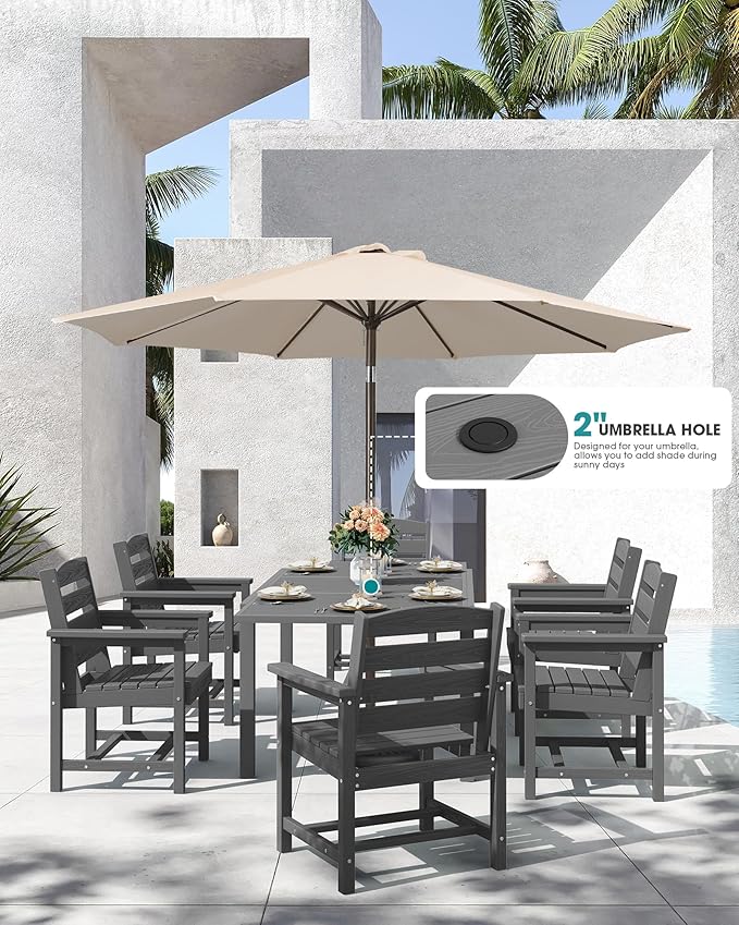 SERWALL Outdoor Expandable Dining Table 60" - 83", Patio Dining Table for 4-10 People, All Weather HDPE and Aluminum Outdoor Furniture for Backyard, Garden, Grey