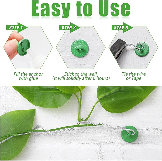 WILLBOND Plant Anchor Kit, 80 Pcs Vine Anchors 5 Pack Silicone Adhesive Sealant Garden Tie Tape Metal Wire Wire Cutters for Spring Trellis Vine and Stucco Brick Wall Climbing Plants Supplies(Green)