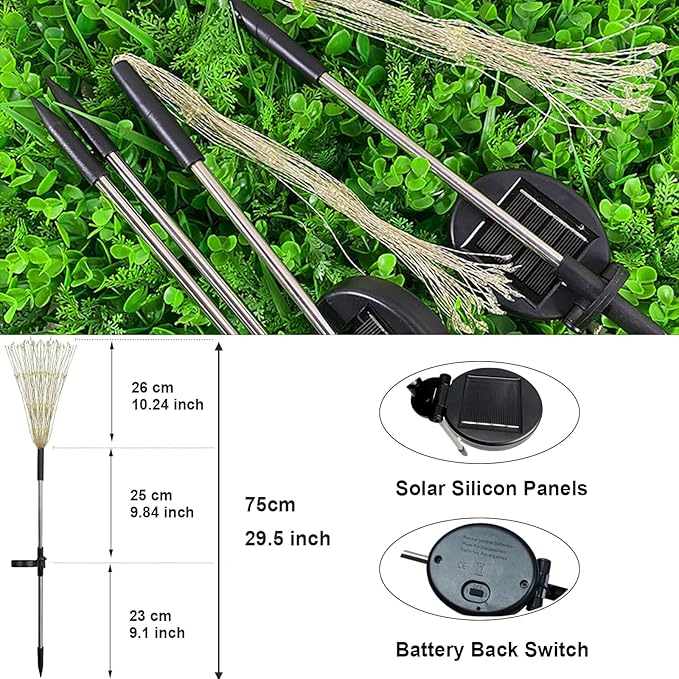 FOOING 6 Pcs Solar Garden Lights Solar Firework Lights, 200 LED String Light 2 Modes Twinkling Nightlight for Outside, Wedding, Party,Patio Home Deceration (Warm White)
