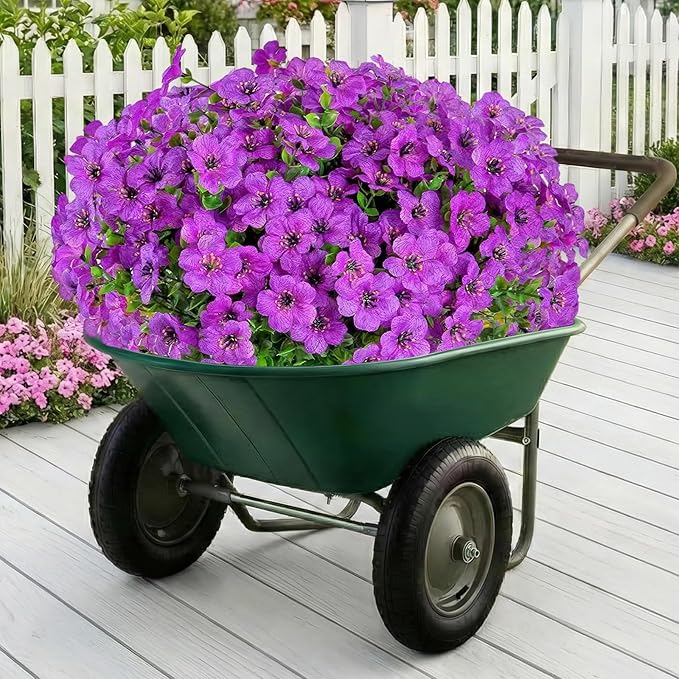 Artificial Flowers for Outdoor Indoor,Silk Flowers No Fade Fake Plastic Flowers Faux Plants for Outdoors Outside Front Porch Hanging Planter Window Box Garden Home Decoration,13 Pack(Purple)