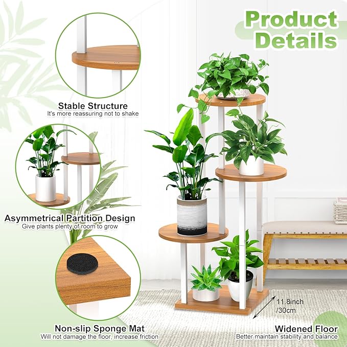 Plant Stand Indoor, 4 Tier Thickened Metal Corner Plant Shelf for Multiple Plants, Indoor Plants Tiered Flower Pot Stand for Patio Garden Balcony Living Room Bedroom (White)