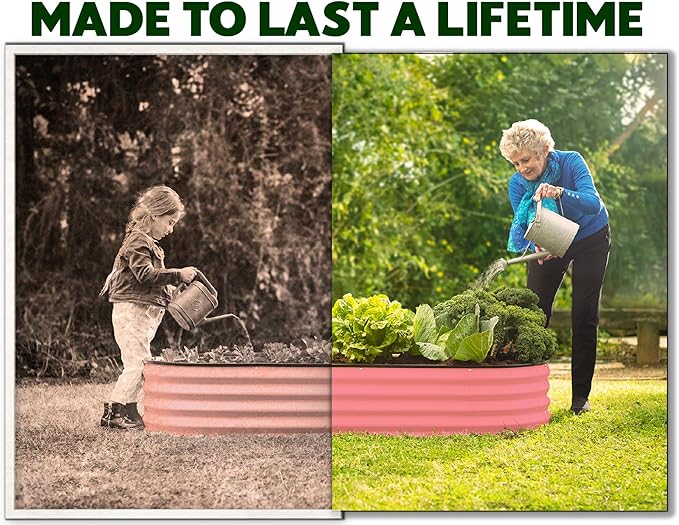 Plant & Plot Galvanized Raised Garden Beds Outdoor // 4×2×1 ft Planter Raised Beds for Gardening, Vegetables, Flowers // Large Metal Garden Box (Pink) // Patented Tool-Free Design