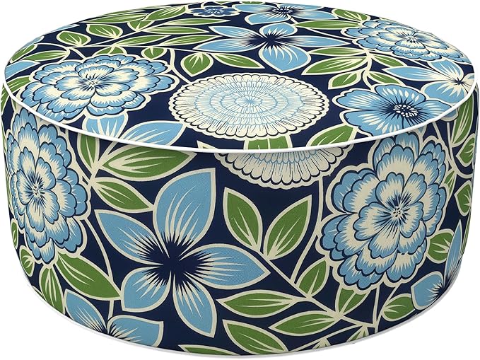 LVTXIII Inflatable Stool Ottoman Footrest with Handle, Decorative Fade-Resistant Foot Stool, Indoor or Outdoor Pouf for Home Garden and Camping Use, 21x21x9, Azure Botanical Symphony‌