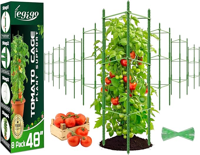 Legigo 8-Pack Tomato Cage for Garden Plant Support- Up to 48inch Garden Stakes Tomato Cage, Tomato Trellis for Potted Plants, Tomato Cages Plant Stakes for Climbing Vegetables Plants Flowers