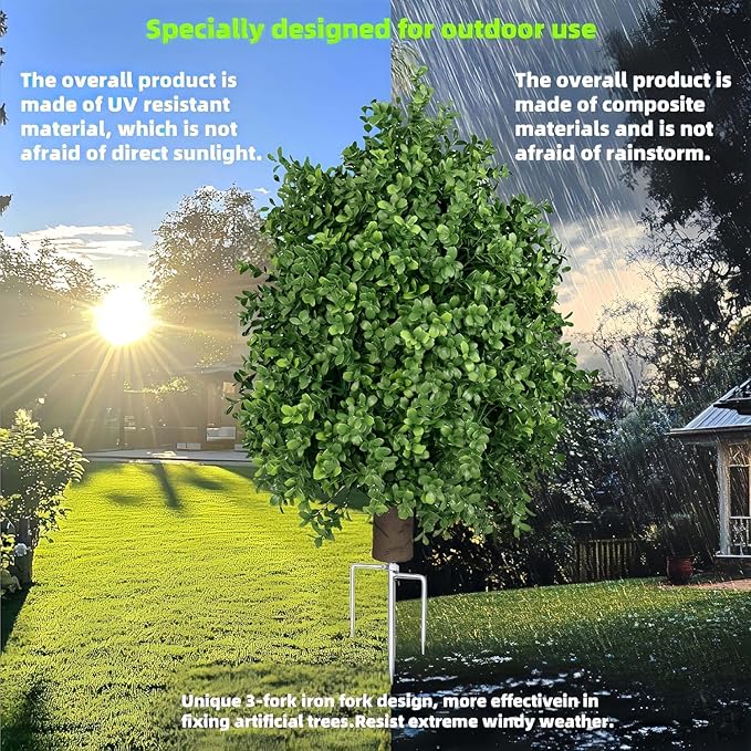 QIANYUN Boxwood Topiary Bush – Artificial Shrubs for Outdoors, Artificial Boxwood Topiary Ball Tree, UV Resistant Evergreen for Front Porch, Garden, Yard & Balcony Decor