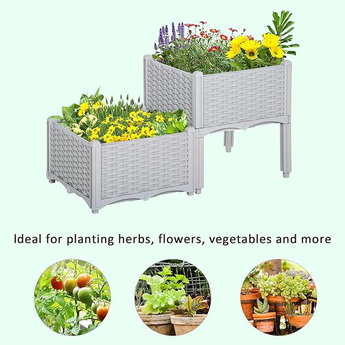 Outsunny 2 Piece Raised Garden Bed with Legs, Planter Box Raised Bed to Grow Flowers, Herbs & Vegetables, Gray