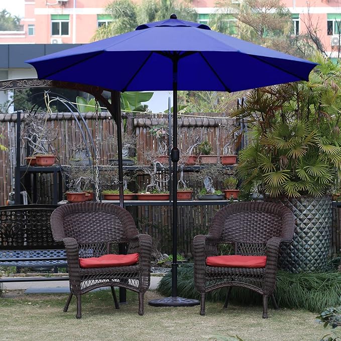 Sunnyglade 9Ft Patio Umbrella Outdoor Table Umbrella with 8 Sturdy Ribs (Navy Blue)