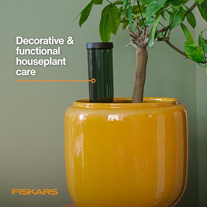 Fiskars LifeWell Watering Spike, Self-Watering System for Indoor Plants, Continuous Hydration Vacation Care & Travel, Porous Ceramic Cone Slow Release, 11.75 oz Capacity, Black