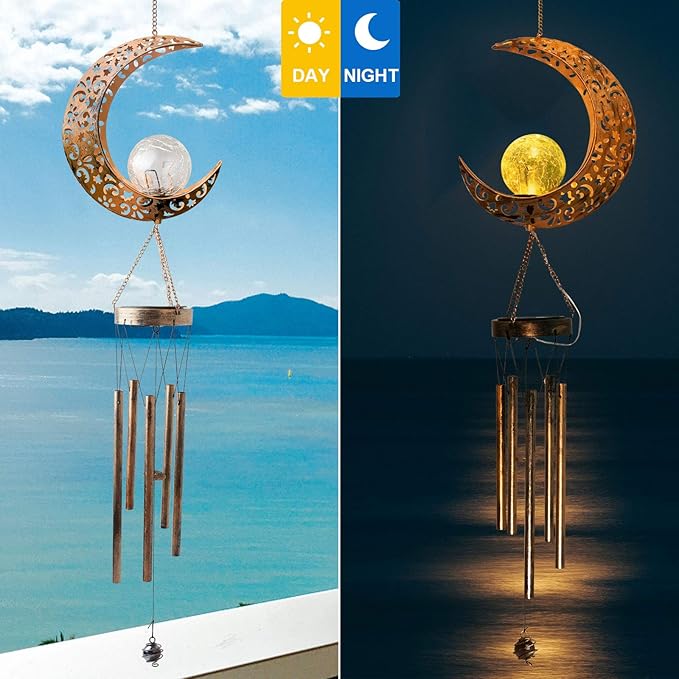 Moon Solar Lights Wind Chimes for Outside Gift for Women,Mom and Grandma Birthday Gifts Large Decor Windchimes Outdoors Gardening Gift for Outdoor Patio Yard Porch Solar Moon Night Lights