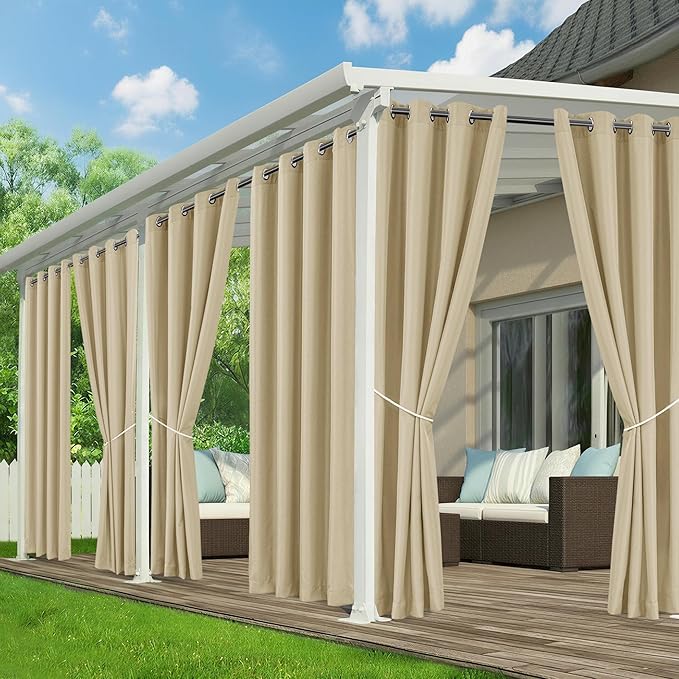 Outdoor Curtains for Patio Waterproof - 6 Panels Privacy Weatherproof Outside Curtains with Grommets for Pergola, Gazebo, Porch, Cabana, Balcony, 54 x 95 Inch, Cream