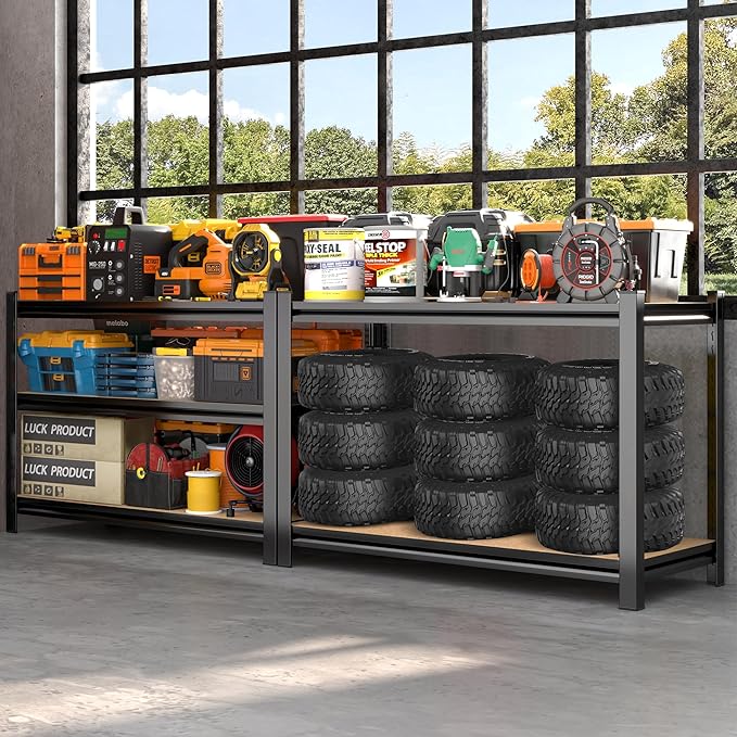 AOAORRG Garage Shelving Heavy Duty Storage Shelves, Metal Adjustable Shelving Unit, Utility Garage Organizer Shelf for Basement, Pantry, Kitchen, Warehouse, 33.5" Wx15.7 Dx35.4 H, Black