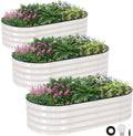 INNO STAGE 3Pcs Galvanized Raised Garden Bed Kit, Outdoor Metal Raised Garden Beds for Vegetables, Rust-Resistant & Easy Assembly, 4x2x1ft Oval Raised beds for Gardening, Flowers, Herbs (White)