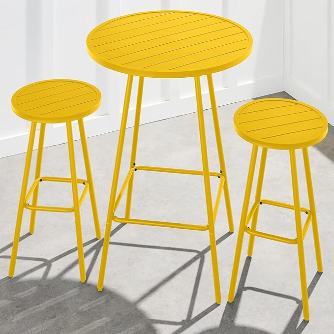 Best Choice Products 3-Piece Patio Dining Set, Bar Height, Outdoor Bistro Set, Outdoor Round Bar Table w/ 2 Bar Stools, Steel - Yellow