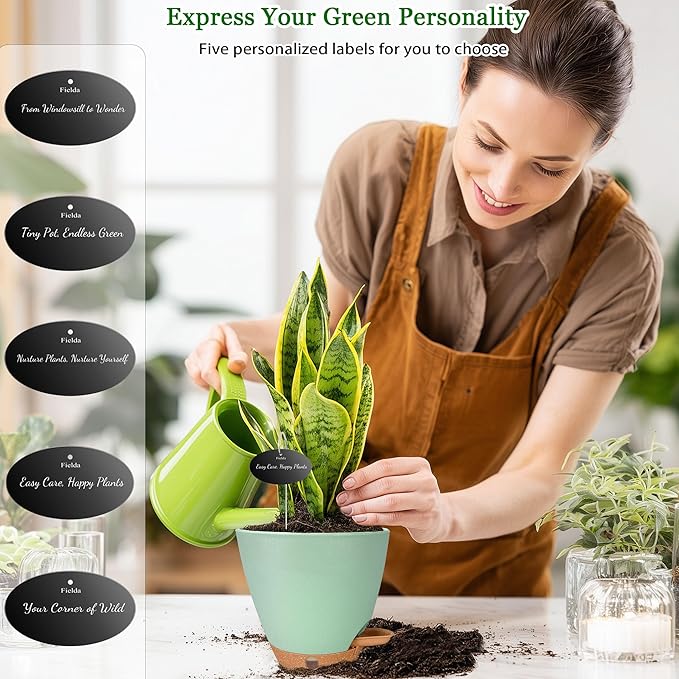 Self Watering Pots for Inoor Ourdoor Plants 8/7/6.5/6/5 Inch Plastic Planters with Drainage Holes & Water Level Indicator, Decorative House Flower Nursery Planting Pots with Saucers(Green)