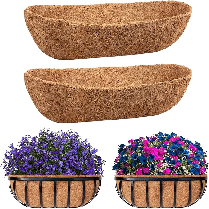 Riare 2 Pack 48 Inch Trough Coco Coir Liners for Planters, Pre-Formed Coconut Coir Replacement Liner Natural Coco Fiber Window Box Liners for Wall Planter, Window Basket Deck Railing Planter