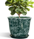 Ceramic Planter - 12 Inch Pots for Plants with Drainage Hole and Saucer, Round Planter for Indoor Outdoor, Large Plant Pot, Modern Planters, Garden Patio Decor, House Warming Gifts, Green