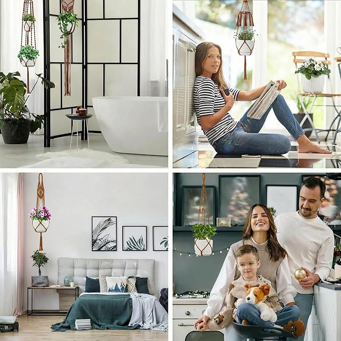 Macrame Plant Hangers, 5Pack Hanging Planters for Indoor Plants w/ 5 Set Hooks Handmade Cotton Rope Hanging Plant Holders Plant Hanger Indoor for Boho Home Decor (Planter Pot Not Included)